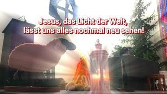 Eine strahlende Sonnenaufgangsszene mit deutschem Text über Jesus, der neue Sicht und Hoffnung bringt.