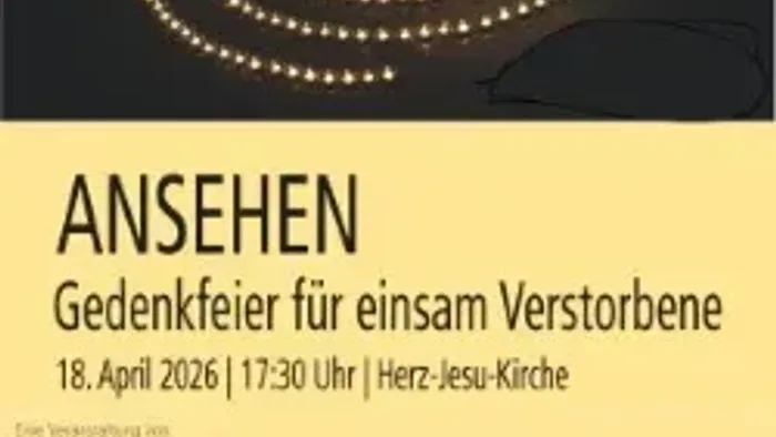 Plakatankündigung für eine Gedenkfeier 2026 für einsam Verstorbene am 18. April mit einer dekorativen Lichtspirale.