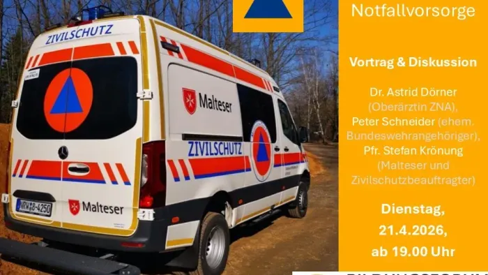„Vortrags- und Diskussionsveranstaltung zum Zivilschutz mit medizinischen und notfallvorsorglichen Expert:innen am 21. April 2026.“