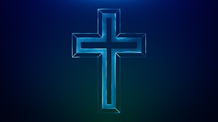 A blue cross on a gradient background.