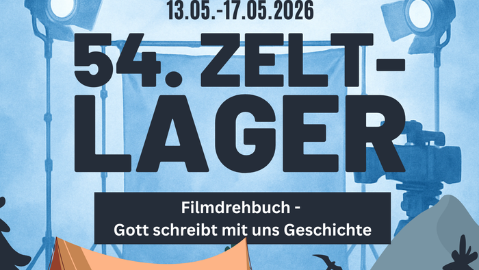 Plakat zur Bewerbung des 54. Jugend-Drehbuchcamps vom 13.–17. Mai 2026, veranstaltet von der Pfarrei Hl. Johannes XXIII.