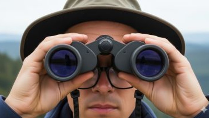 Mann mit Fernglas
