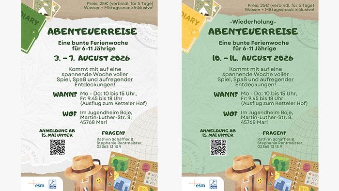 Preis: 25€ (verbindl. für 5 Tage) Wasser + Mittagssnack inklusive! ABENTEUERREISE Eine bunte Ferienwoche für 6-11 Jährige AUGUST 2026 Kommt mit auf eine spannende Woche voller Spiel, Spaß und aufregender Entdeckungen! WANN? Mo - Do: 10 bis 15 Uhr, Fr: 9.4