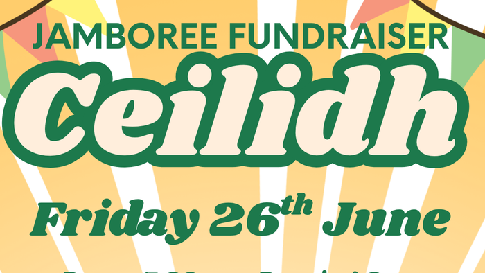 Fundraiser ceilidh event for Chorleywood Scouts' Jamboree support, featuring dancing and a family-friendly bar.