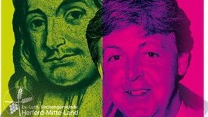 Pop-Art-Collage mit einem Porträt im Banknotenstil und einer lächelnden Person in Pink- und Gelbtönen.