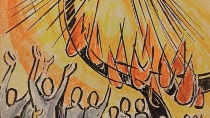 Pfingstbild mit Taube und Feuerzungen