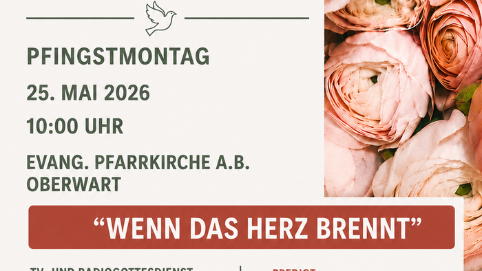 **Pfingstgottesdienst – Ankündigung mit Details für den 25. Mai 2026** Hiermit laden wir herzlich zum **Pfingstgottesdienst** in **Oberwart** ein. **Datum:** Montag, 25. Mai 2026 **Ort:** [Hier Ort ergänzen, z. B. *Pfarrkirche Oberwart*] **Uhrzeit:** [H