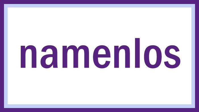 Eine weiß umrandete lila Box mit dem Wort *„namenlos“* in fetten, lilafarbenen Kleinbuchstaben.
