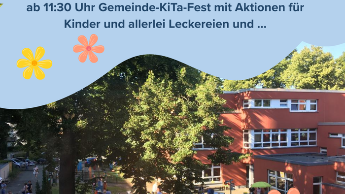 Plakat zum Sommerfest mit Veranstaltungen für Kinder und Abschiedsgottesdienst in Hermsdorf am 21. Juni.