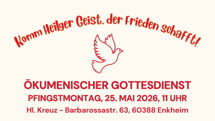 Ökumenischer Pfingstgottesdienst mit musikalischer Darbietung und Einladung zum gemeinsamen Beisammensein in Enkheim, Deutschland.