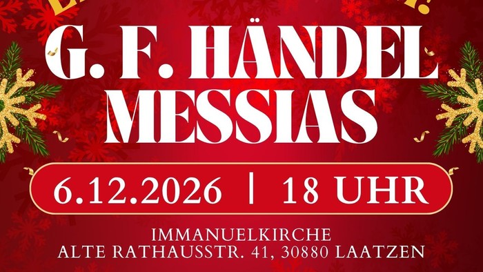 Weihnachtskonzert-Plakat zu G.F. Händels „Messias“ mit Angaben zu Datum, Uhrzeit und Veranstaltungsort in Laatzen.
