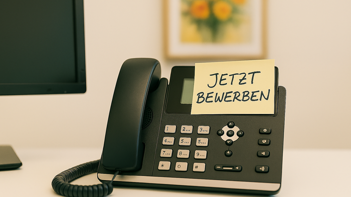 Ein Businesstelefon mit einem aufgeklebten Postit 