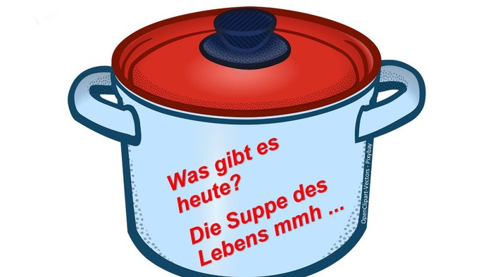 Kochtopf mit Aufschrift