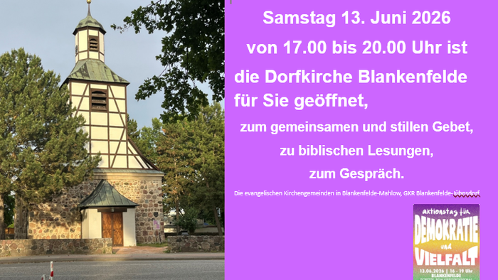 Einladungsplakat mit der Dorfkirche Blankenfelde