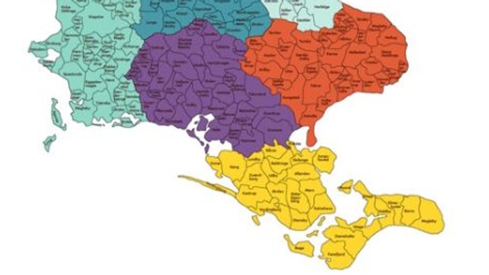Farvekodet kort over Mexico inddelt i sine enogtredive stater og Mexico City.