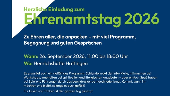 Informationsplakat zum Ehrenamtstag am 26. September 2026, 11.00 bis 18.00 Uhr in der Henrichshütte Hattingen.