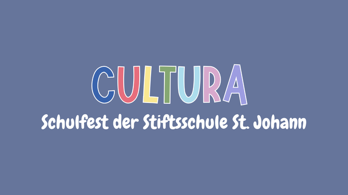 Plakat für das Schulfest der Stiftsschule St. Johann mit dem hervorgehobenen Wort **