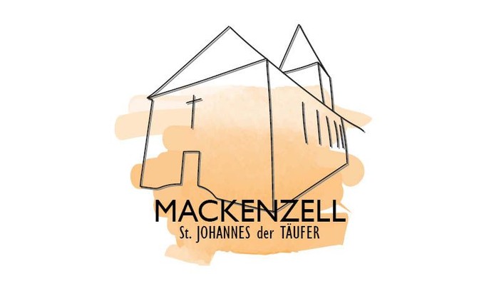 Das Bild zeigt eine skizzenhafte Darstellung einer Kirche mit dem Namen