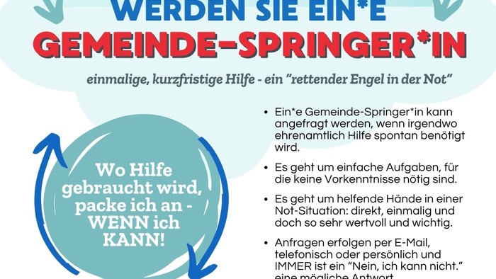 Plakat für ein ehrenamtliches Gemeinschaftsprogramm: Einmalige Hilfe für Bedürftige, koordiniert von der Evangelischen Kirchengemeinde.