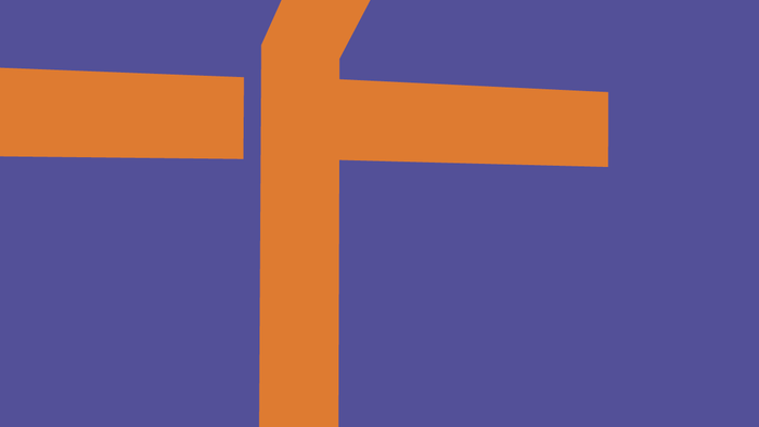 Ein oranges Kreuz vor einem blauen Hintergrund