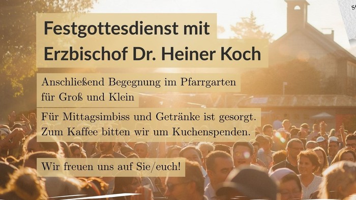 Die Pfarrei Hl. Christophorus Barnim feiert ihr erstes Pfarrfest! Samstag, 03.10.2026 in Herz Jesu Bernau 10.00 Uhr – Festgottesdienst mit Erzbischof Heiner Koch (mit Verabschiedung von Pfr. Bernhard Kohnke und Einführung von Pfr. Johannes Rödiger) Ans