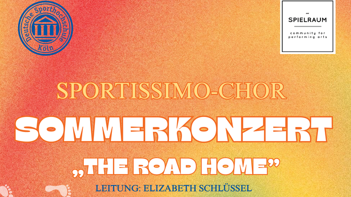 Plakat für das Sommerkonzert des Sportissimo-Chors mit dem Titel *„The Road Home“*, geleitet von Elizabeth Schlüssel.