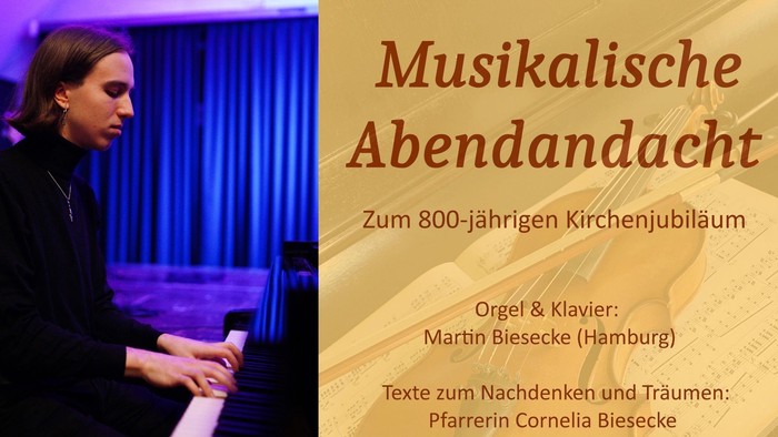 Plakat und Bild als Ankündigung der Musikalischen Abendandacht am 12. Juli 2026 um 18 Uhr in der Annenkirche Eisenach