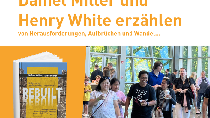 Veranstaltung mit Daniel Miller und Henry White, die mit dem Publikum über Herausforderungen, Abschiede und Transformation diskutieren.