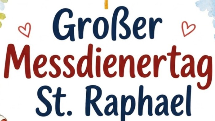 Einladungsplakat zur großen Messfeier von St. Raphael mit Kinderaktivitäten und Erfrischungen am 22. August.