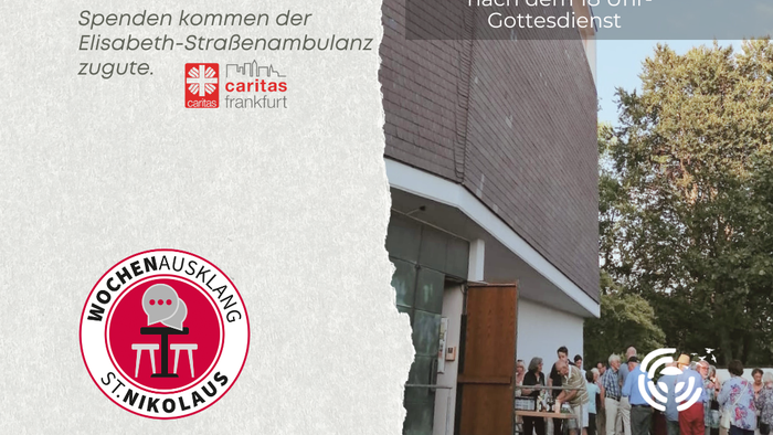 Einladung, Personen vor der Kirche St. Nikolaus