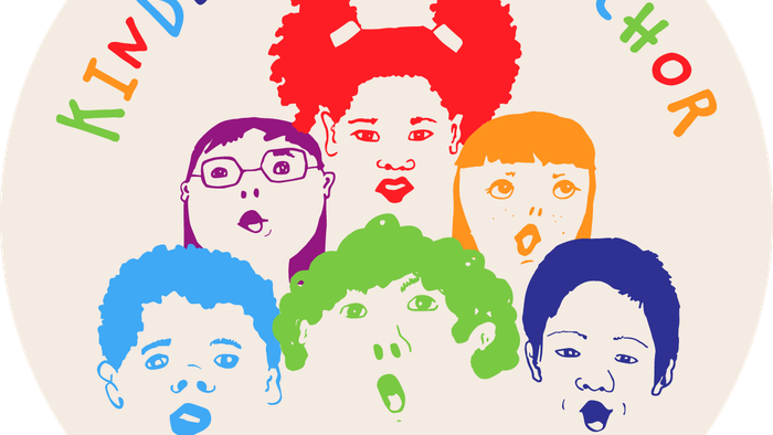 Buntes Kinder- und Jugendchor-Logo für die Hoffnungsgemeinde Frankfurt mit ausdrucksstarken Cartoon-Gesichtern.