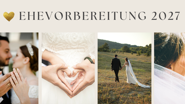 Hochzeitsvorbereitungsankündigung für den 20. Februar und 20. März 2027 in Amöneburg mit herzlichen Paarfotos.