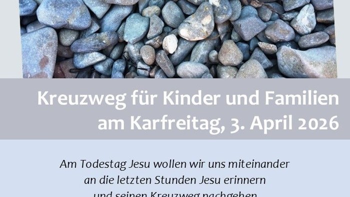 Ein Plakat lädt Familien zu einer Kinderkreuzwegandacht am Karfreitag, dem 3. April 2026, ein.