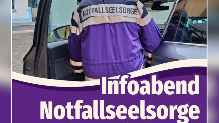 Informationsplakat zu einem Abend der spirituellen Notfallseelsorge in Offenbach mit Angaben zu Zielsetzung und Ablauf.
