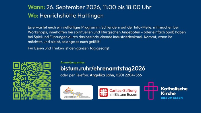 Informationsplakat zum Ehrenamtstag am 26. September 2026, 11.00 bis 18.00 Uhr in der Henrichshütte Hattingen.