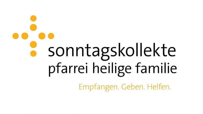 Logo für die Pfarrei „Heilige Familie“ zur „Sonntagskollekte“ – mit dem Motto „Empfangen, Geben und Helfen“ und einer grafischen Darstellung eines geflochtenen Korbs.