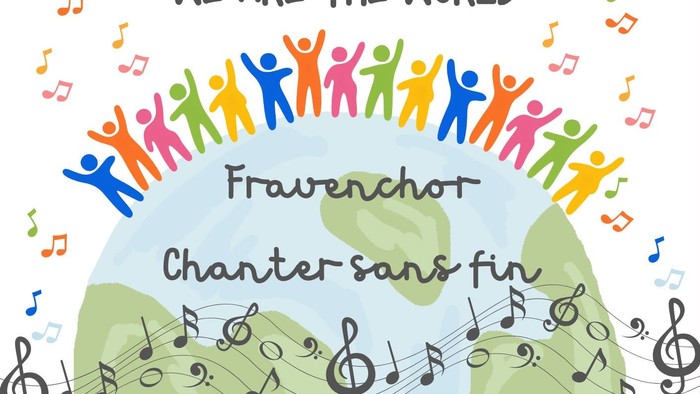 Ein buntes Plakat, das ein Gemeinschaftschor-Konzert mit dem Titel *„We Are the World“* am 6. September 2026 ankündigt.