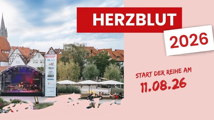 Werbetransparent für das Herzblut-Festival 2026 mit der Ankündigung des Startdatums: 11. August 2026.