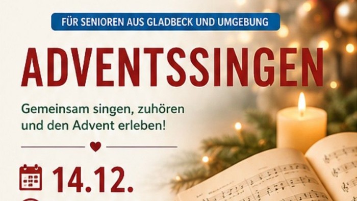 Weihnachtslieder-Veranstaltung für Senioren in Gladbeck mit Liedern, Gemeinschaft und Erfrischungen am 14. Dezember.