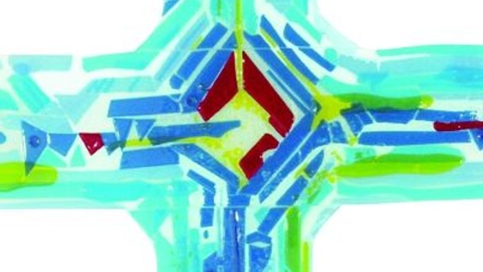 Farbenfrohes Kreuz mit dem Text