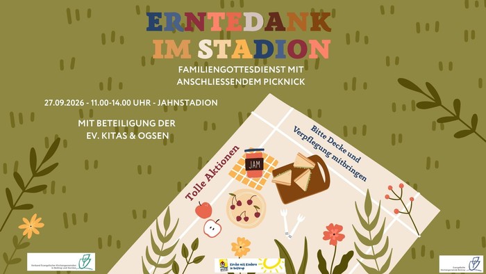Familien-Gottesdienst und Picknick-Veranstaltung mit hervorgehobenen Speisen und Aktivitäten für den 27. September 2026.