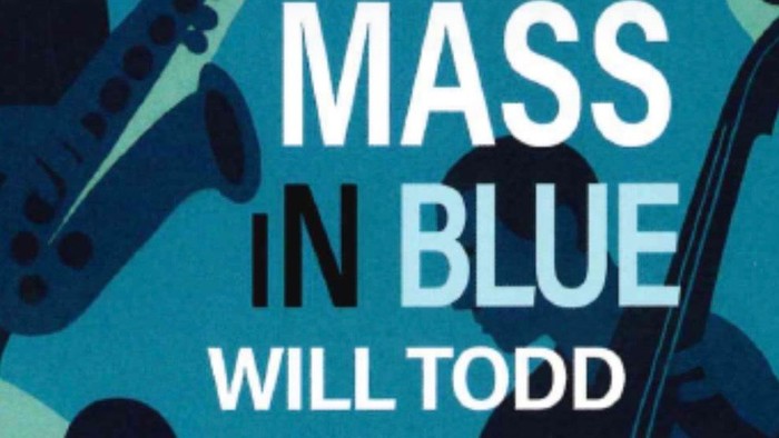 Buchtitel „Mass in Blue“ von Will Todd mit Musikinstrumenten und einem blaugetönten Design.