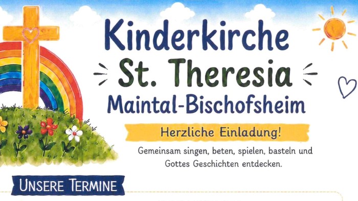 Kinderkirchenplan mit Aktivitäten, Terminen und Orten in St. Theresia, Maintal-Bischofsheim.