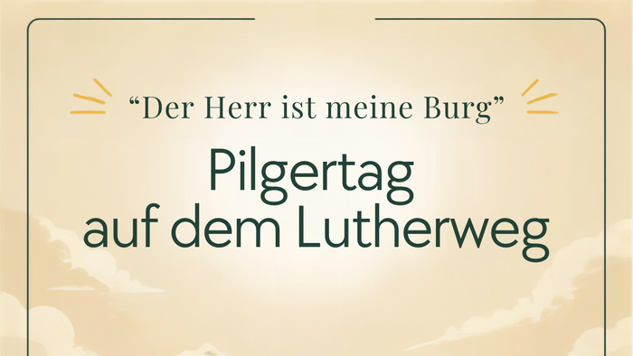 Plakat zur Pilgerveranstaltung auf dem Lutherweg mit Schloss im Hintergrund, geplant für den 12. September 2026, Beginn um 8:30 Uhr.