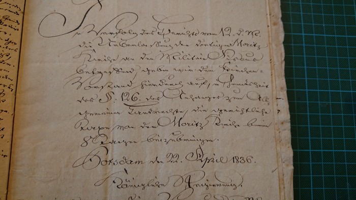 Handschriftliches historisches Dokument vom 22. April 1836 in eleganter Schreibschrift.