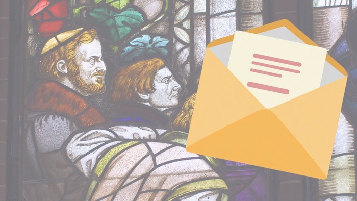 Ausschnitt aus dem Reformationsfester in der Apostel-Paulus-Kirche mit Briefumschlag