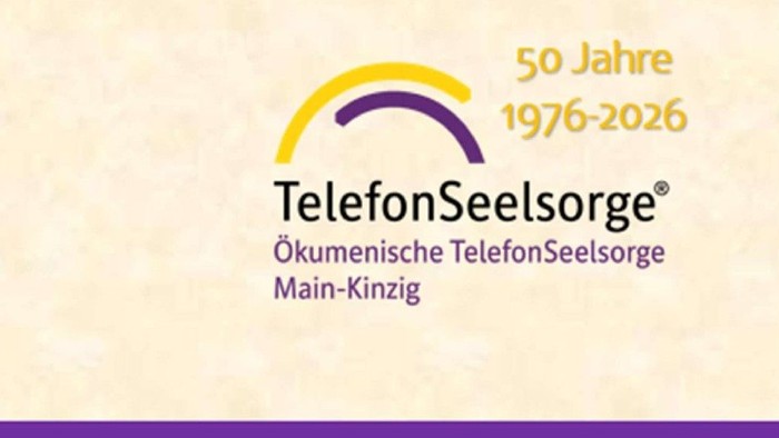 Logo zum 50-jährigen Jubiläum der TelefonSeelsorge Ökumenische Telefonseelsorge Main-Kinzig von 1976 bis 2026.