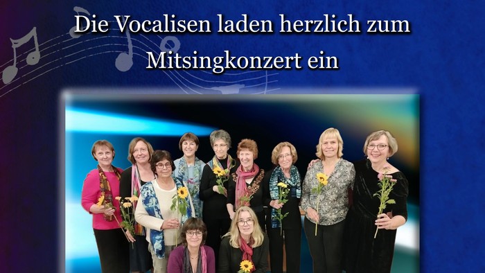 Ein Frauenchor lädt alle zu einem Gospel- und Volkslieder-Konzert mit anschließendem Umtrunk und Austausch ein.