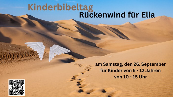 Fußspuren führen durch eine Wüste, Engelsflügel schweben darüber