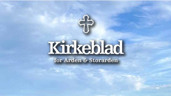 Logo til Kirkeblad, en publikation der betjener Arden og Storarden med et korssymbol på en himmelbaggrund.